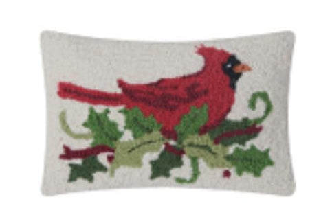 Peking Handicraft Giftable Pillows Holly Cardinal, 8-inch Height, Polyester Filler with Zipper Closure, Home, Indoor