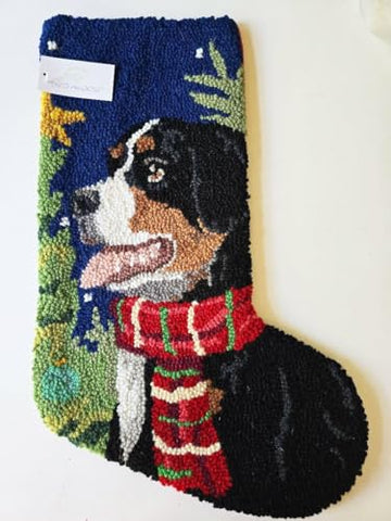 Peking Handicraft Bernese Mountain Dog Hooked Christmas Stocking- Wool 21"