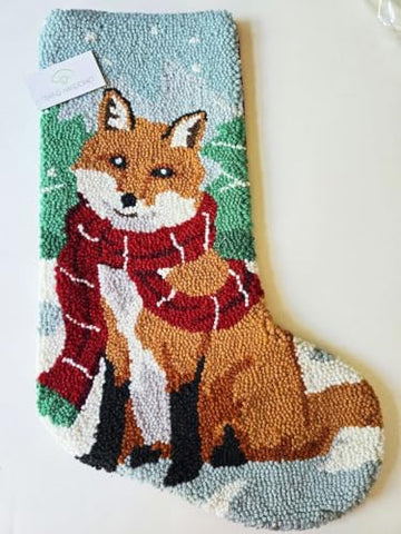 Peking Handicraft Woodsy Winter Forest Fox Hooked Christmas Stocking- Wool 21"