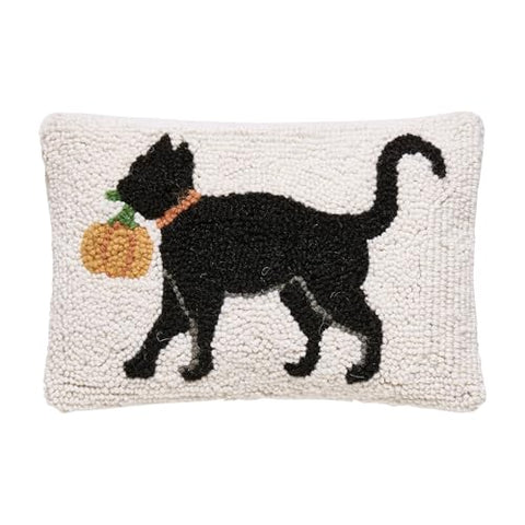Peking Handicraft Black Cat Pumpkin Hook Pillow, 1 Piece, 12 Inches, Cream Black Multi