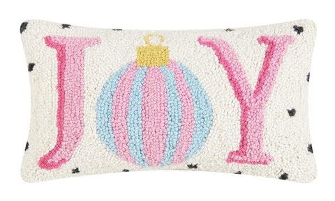 Peking Handicraft Pillow with Spotted Holiday Joy Design, 16-inch Length, Wool and Poly Velvet