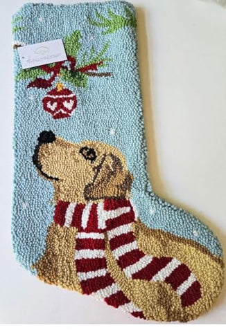 Peking Handicraft Golden Retriever Ornament Dog Hooked Christmas Stocking- Wool 21"