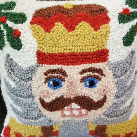 Peking Handicraft Regal Nutcracker Christmas Hooked Wool Pillow 10" x 10"
