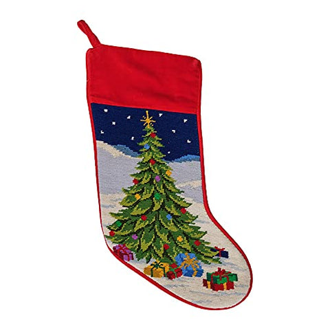 Peking Handicraft Outdoor Christmas Tree with Presents Needlepoint Stocking - 11" x 17"