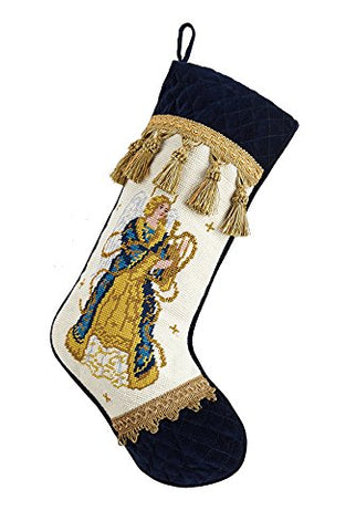 Peking Handicraft 31SJM8589MC Angel Needlepoint Stocking Velvet Cuff and Toe, 11x18
