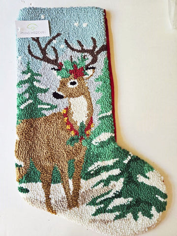 Peking Handicraft Whitetail Forest Deer Hooked Christmas Stocking- Wool 21"