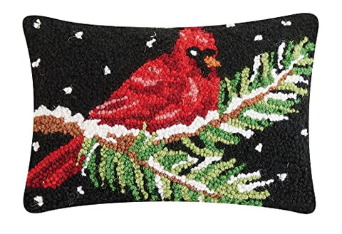 Peking Handicraft Cardinal On Branch Christmas Polyfill Hook Throw Pillow, 12-inch Length, Wool and Poly Velvet, Holiday Seasonal Decoration