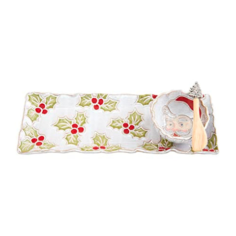 Mud Pie Santa Tidbit Set, tray 4 3/4" x 13", Green