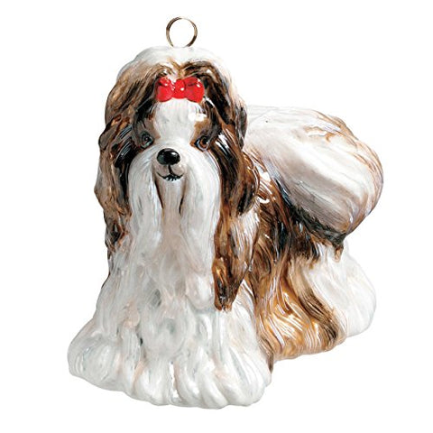 Joy To The World Brown and White Shih tzu Dog Polish Glass Christmas Ornament Decoration Poland