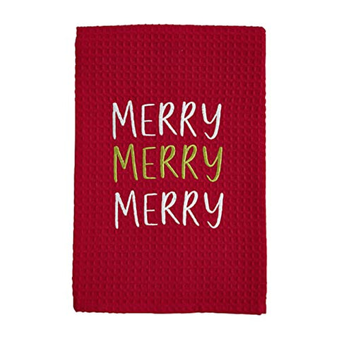 Mud Pie MERRY Christmas Waffle Dish Towel  25" x 16"