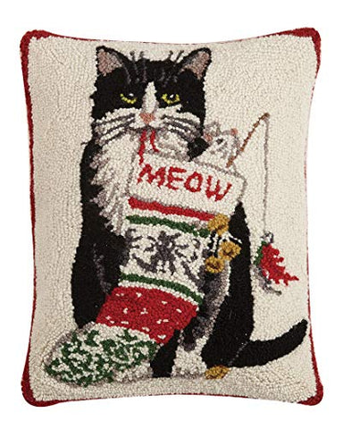 Peking Handicraft Cat Meow Stocking Hook Pillow, 14X18