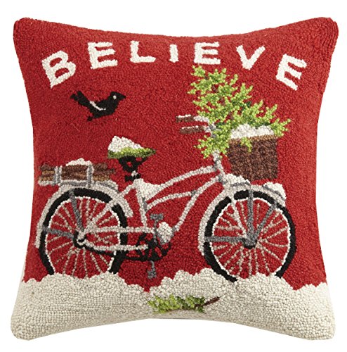 Peking Handicraft Believe Hook Wool Throw Pillow, Red