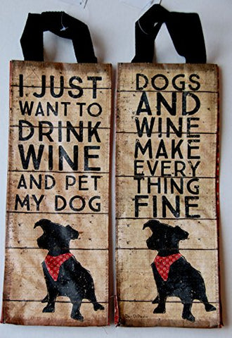 Nylon Two-Sided Dog Theme Wine Bag - Drink Wine, Pet My Dog