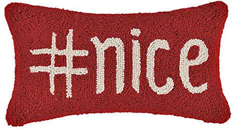 Peking Handicraft Christmas Hashtag #Nice Hooked Pillow - 16" x 9"