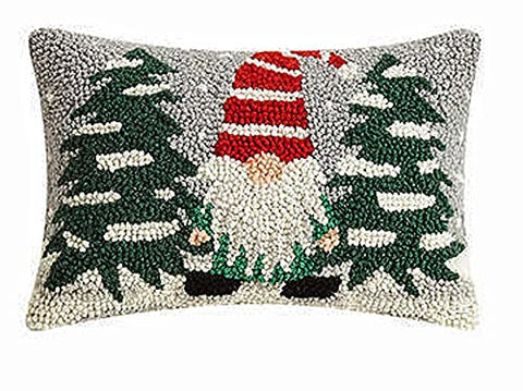 Peking Handicraft Winter Gnome Christmas Hooked Wool Throw Pillow - 8" x 12"