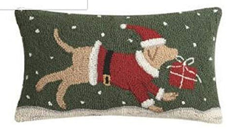 Peking Handicraft Santa Dog Retriever Hook Wool Pillow