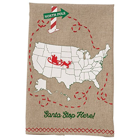 Mud Pie Santa Stops Here Embroidered Christmas Accent Towel