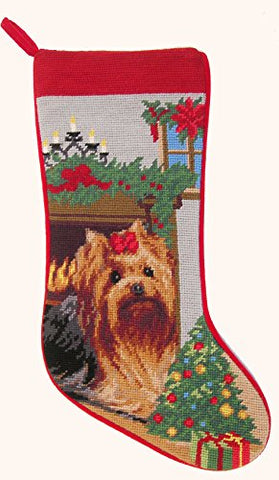 Yorkie Yorkshire Terrier Dog Needlepoint Christmas Stocking