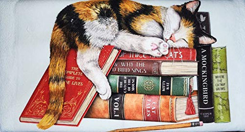 Mary Lake Thompson Literary Sleeping Book Cat Dish Towel