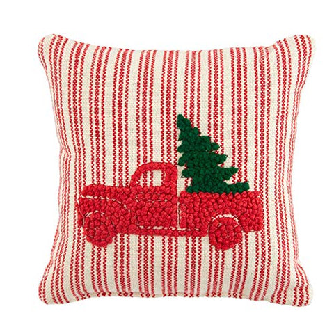 Mud Pie Truck Small Knotted Pillow, RED