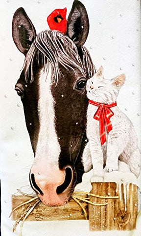 Mary Lake Thompson Winter Horse and Cat Pals Dish Towel