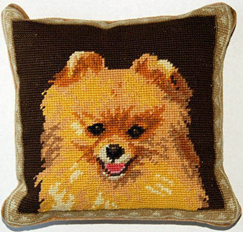 Standing Orange Pomeranian Dog Portrait Wool Needlepoint Throw Pillow - 10"