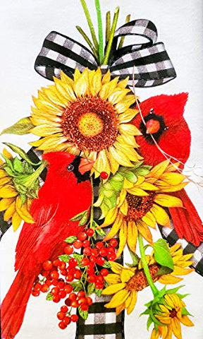 Mary Lake Thompson Autumn Sunflowers and Cardinal Dish Towel