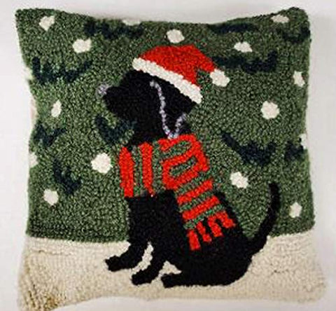 Peking Handicraft Santa Scarf Black Labrador Retriever Throw Pillow - 10" x 10"