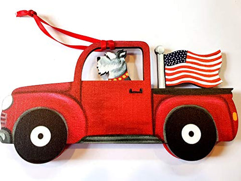 Dandy Design Miniature Schnauzer Dog Retro Flag Truck Wooden 3-Dimensional Christmas Ornament - USA Made.