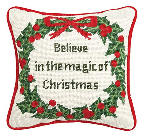 Believe in The Magic of Christmas Needlepoint Pillow, 10-Inch Length