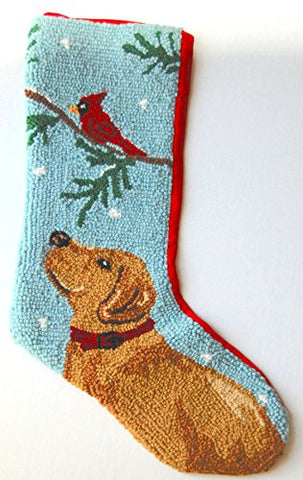 Yellow Labrador Retriever Mistletoe Hooked Wool Large Christmas Stocking - 13" x 21"
