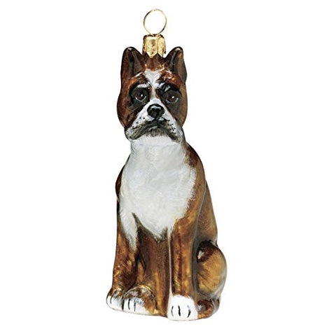 Joy to The World Collectibles European Blown Glass Pet Ornament, Boxer Sitting