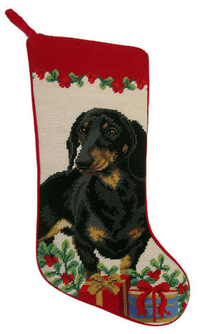 Black Dachshund Dog Christmas Needlepoint Stocking - 11" x 18"
