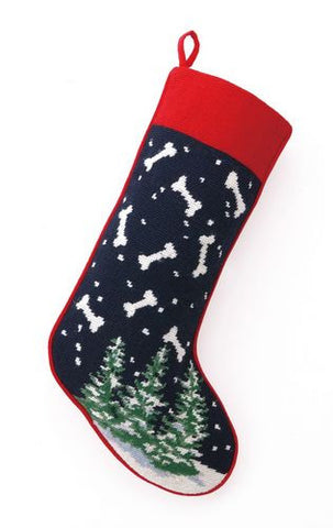 Dog Bones & Pines Christmas Needlepoint Stocking - 11" x 18"