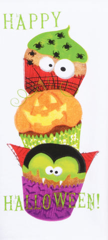 Monster Halloween Cupcakes Dual Purpose Kitchen Dish Terry Towel