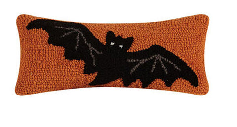 Flying Halloween Bat Hooked Wool Mini Pillow - 12" x 5"