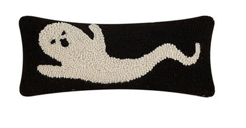 Halloween White Spooky Ghost Wool Mini Hooked Pillow - 12" x 5"