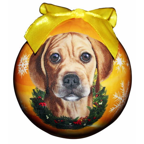Puggle Dog Snowflake Christmas Ornament Shatter Proof Ball - 3"