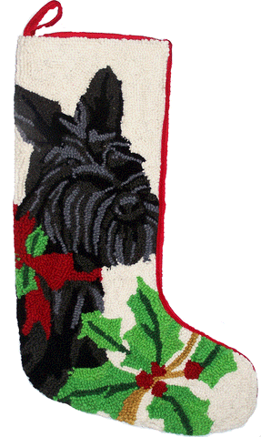 Scottish Terrier Scottie Dog Hooked Christmas Stocking - 13" x 21"