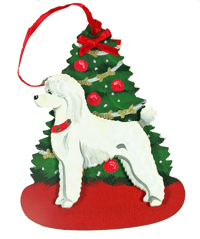 The Christmas Tree Dog Wood 3-D Hand Painted Ornament - White Poodle