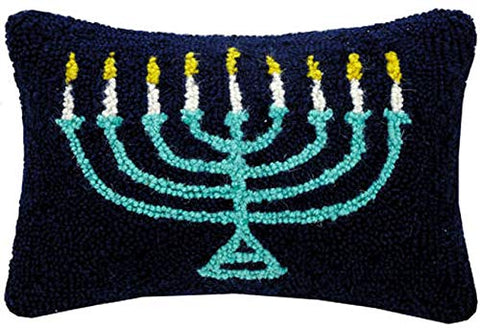 Peking Handicraft Menorah Holiday Mini Hooked Wool Pillow – 8” x 12”