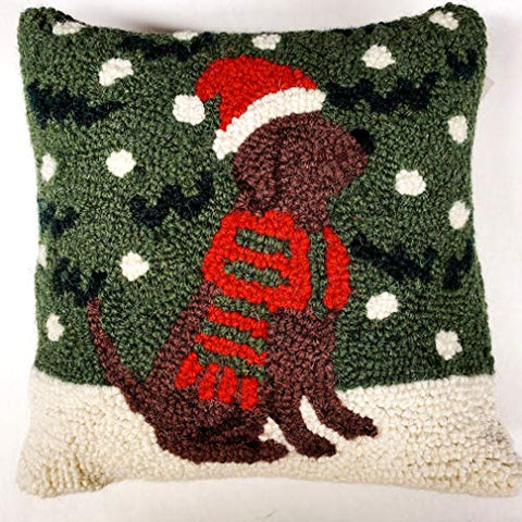 Peking Handicraft Santa Scarf Chocolate Labrador Retriever Throw Pillow - 10" x 10"
