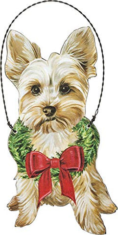 Yorkshire Terrier Yorkie Dog 5" Wooden Ornament With Twisted Wire Hanger