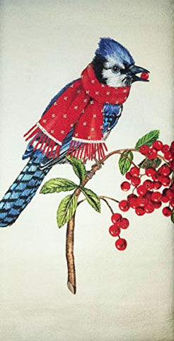 Mary Lake Thompson Christmas Blue Jay Berries Kitchen Dish Towel