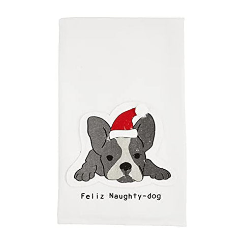 Mud Pie Christmas Dog Appliquéd Towel, Feliz, 26" x 16.5"