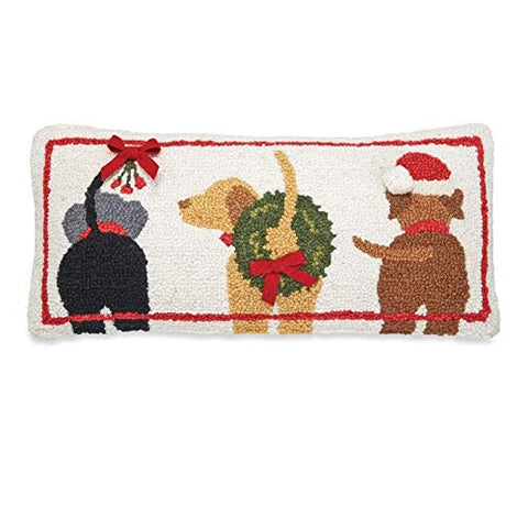 Mud Pie Three Christmas Labs Hooked Wool Pillow - 18" x 8"