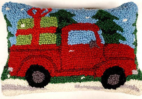 Peking Handicraft Red Mountain Truck Hooked Wool Throw Pillow - 8" x 12"