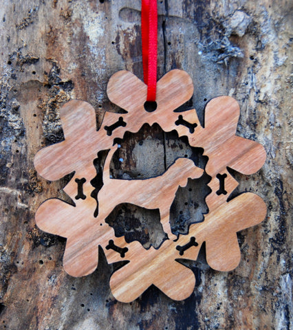 Cherry Wood Laser Cut Dog Bone Snowflake Christmas Ornament - Beagle Hound