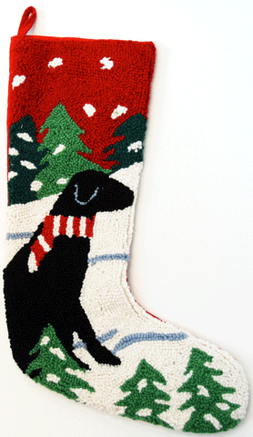 Alpine Black Dog Hooked Christmas Stocking - 13" x 21"
