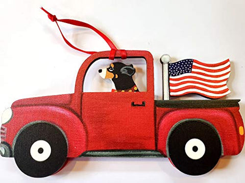Dandy Design Greater Swiss Mountain Dog Retro Flag Truck Wooden 3-Dimensional Christmas Ornament - USA Made.